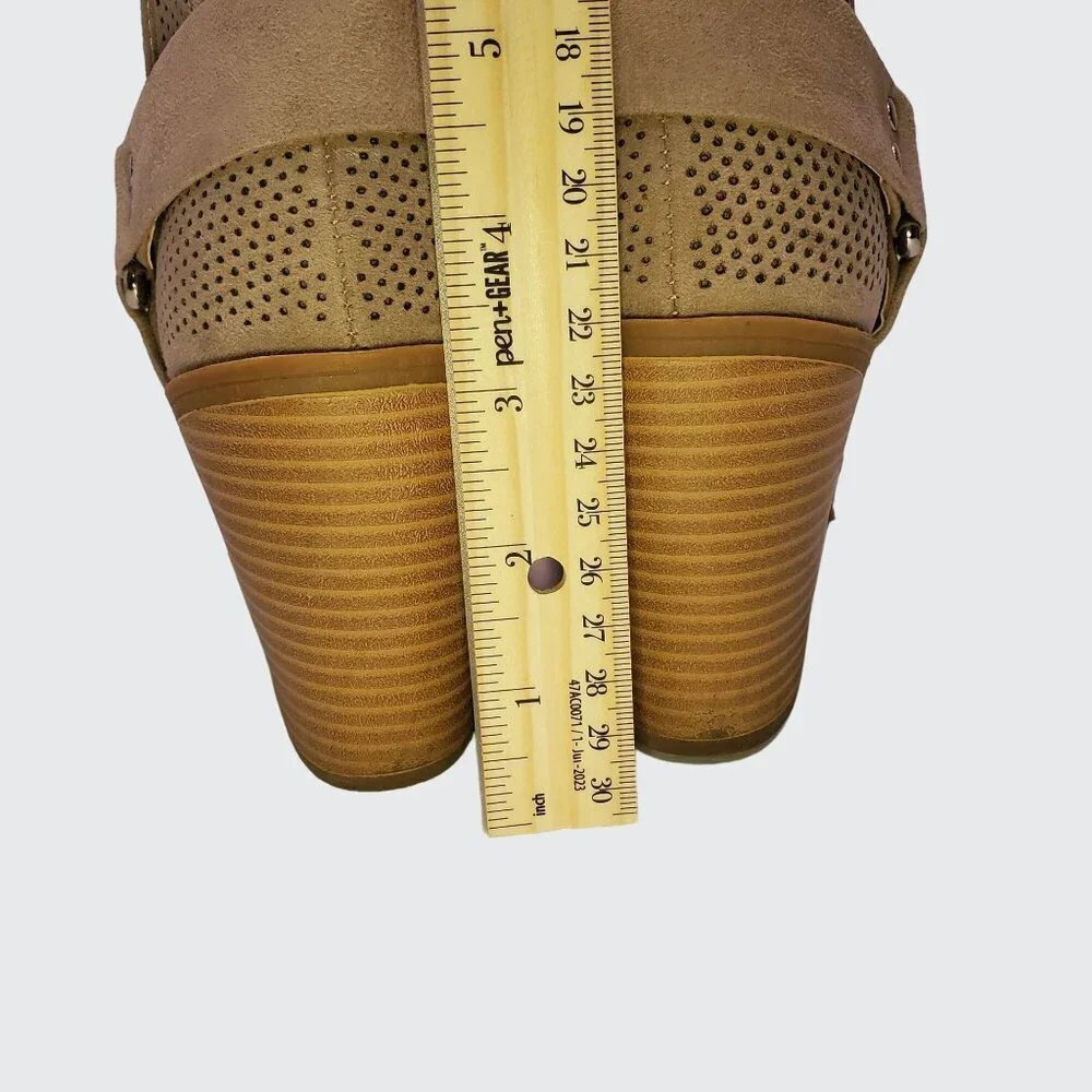 Fergalicious Augustine Open Toe Ankle Booties Side Zipper Entry Tan Size 38 - Picture 4 of 11